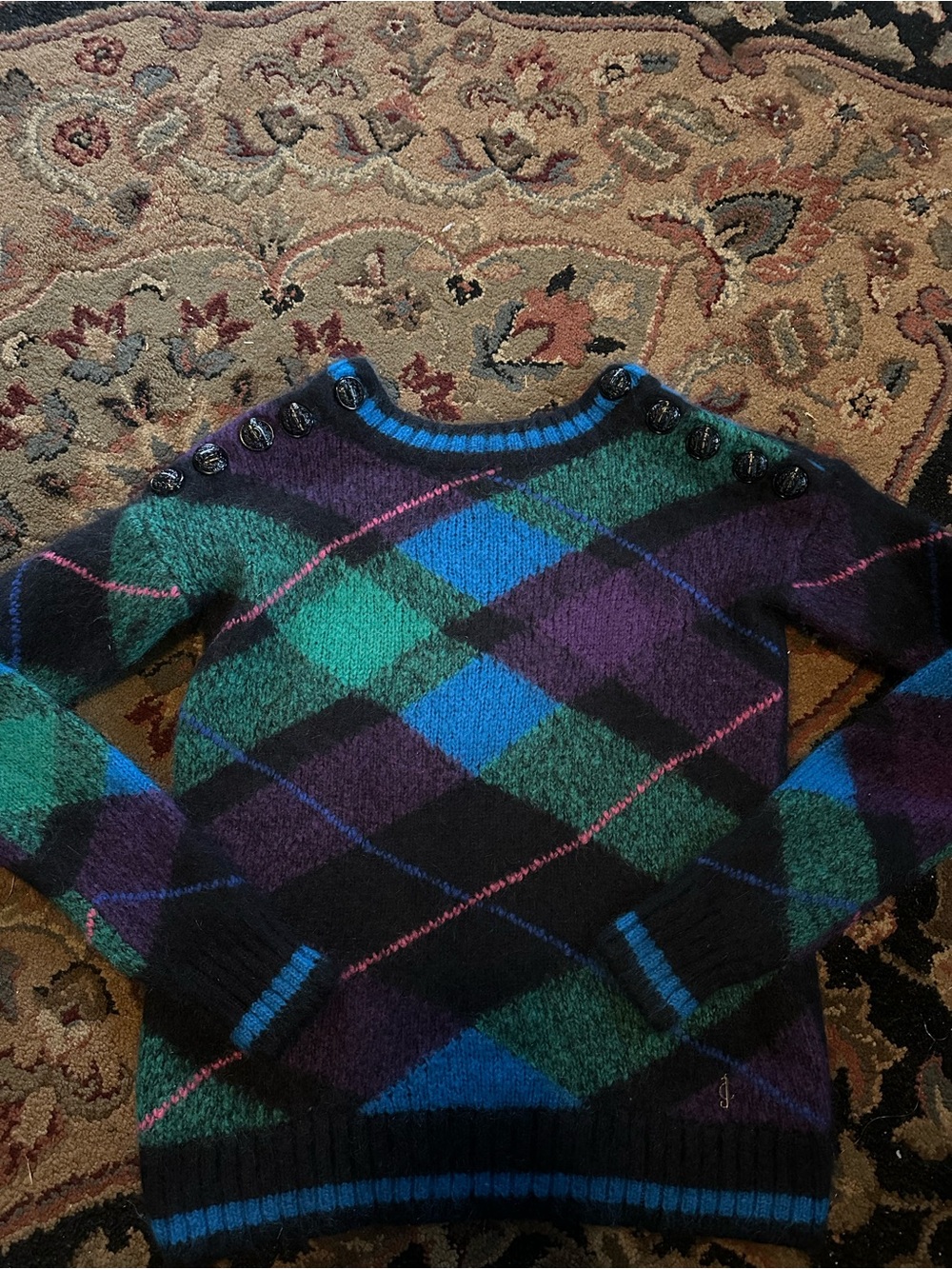 Juicy Couture Multicolor Argyle Crewneck Sweater — Green, Blue & Purple - Picture 3 of 13